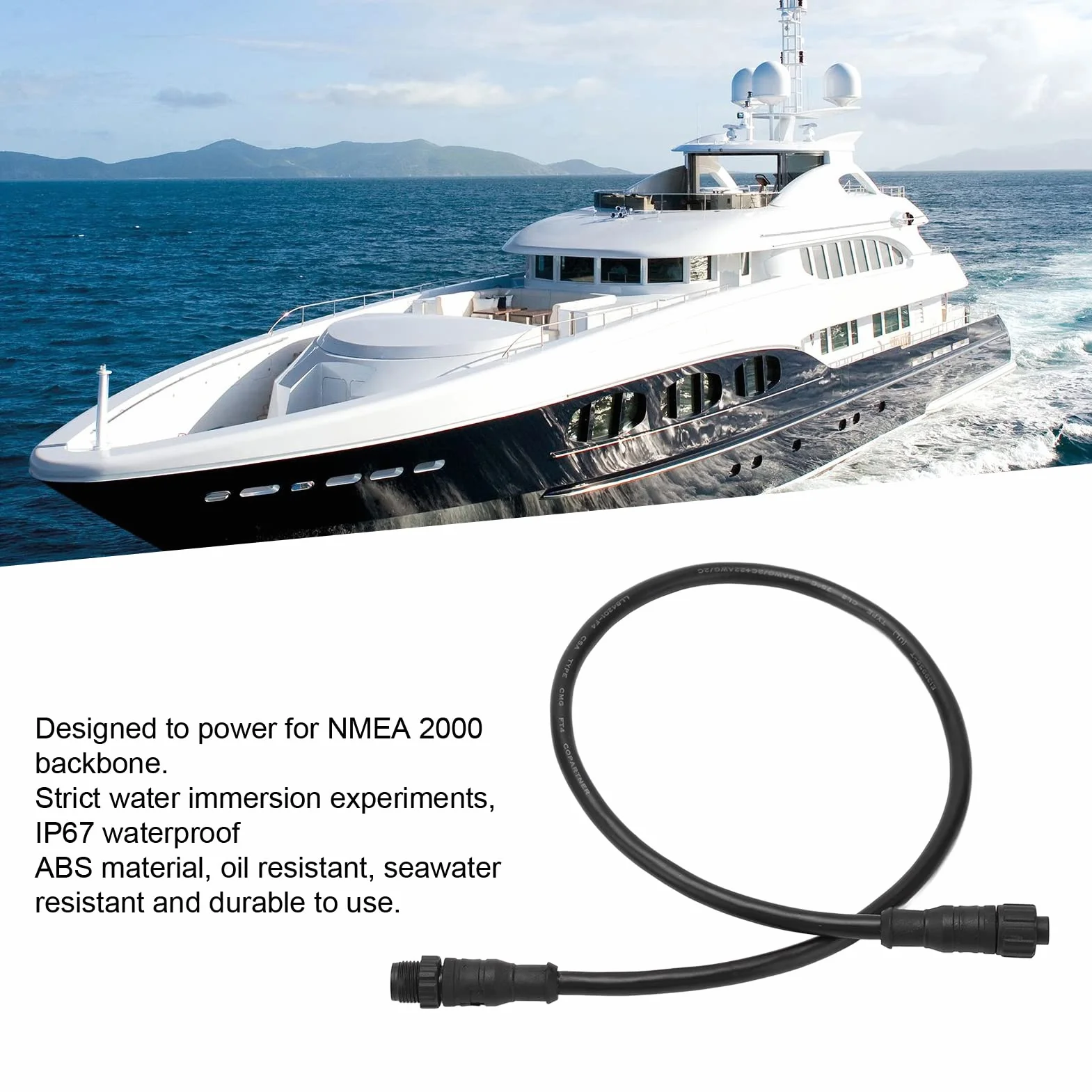 Tbest Cable de Caída para N2K, para Cable Troncal NMEA2000 0,5 M 5 Pines IP67 Impermeable GPS Marino Accesorios para Redes Lowrance