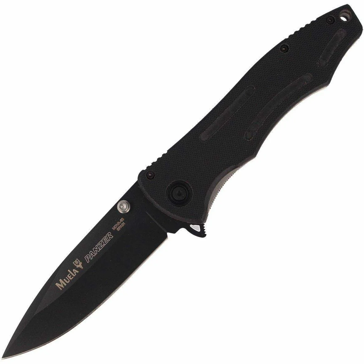 Muela Navaja Panzer PANZER-10N hoja de acero ACX-380 PBT con fibra de vidrio para Caza, Pesca, Supervivencia y Bushcraft Realizado en Ciudad Real + Portabotellas de regalo