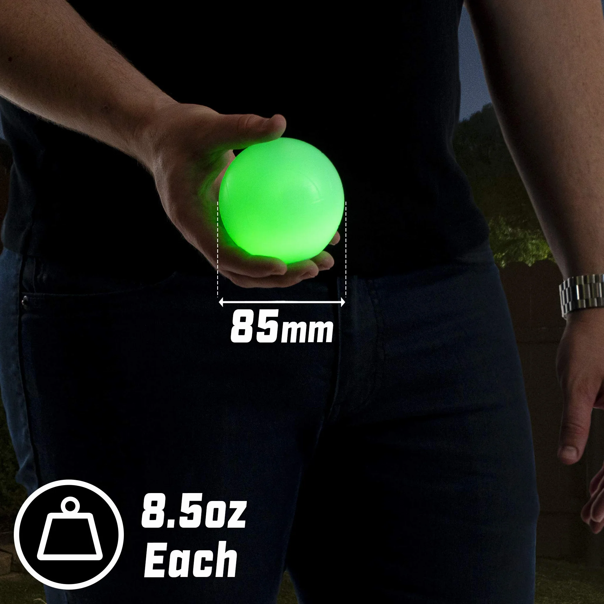 GoSports Juego de Bolas de bocha LED 8 Bolas iluminadas, Palino, Estuche y Cuerda de medición 85 mm o 100 mm