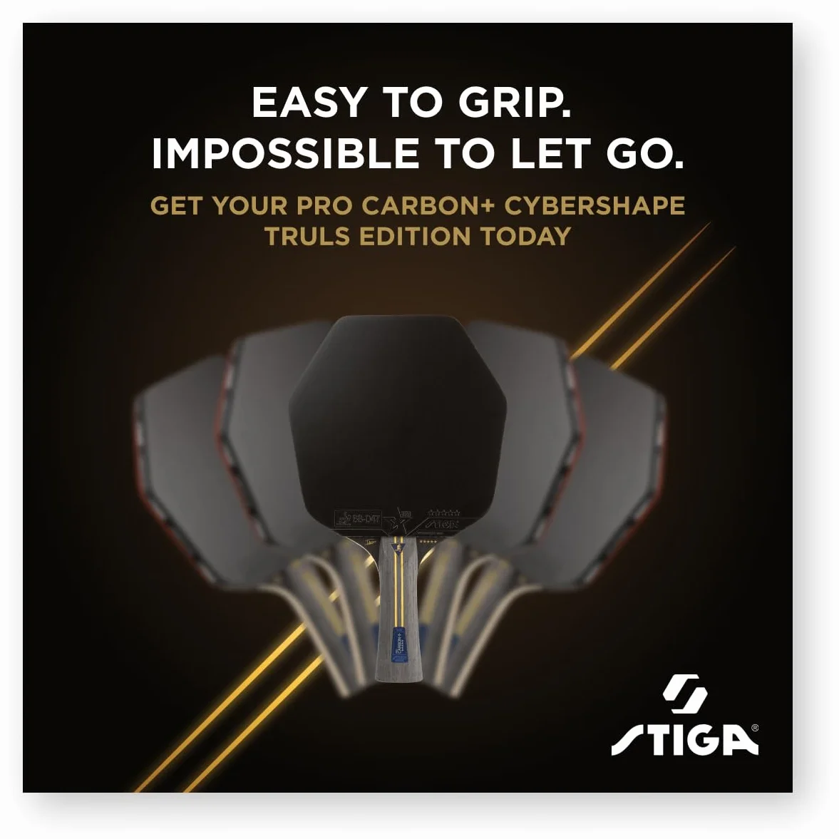 STIGA Pro Carbon Plus Cybershape Truls Edition Pala de Tenis de Mesa, 5 Estrellas; Sweet Spot Optimizado más Grande, Touch Carbon Technology, Goma STAR5 Aprobada por la ITTF, para Jugadores Ofensivos