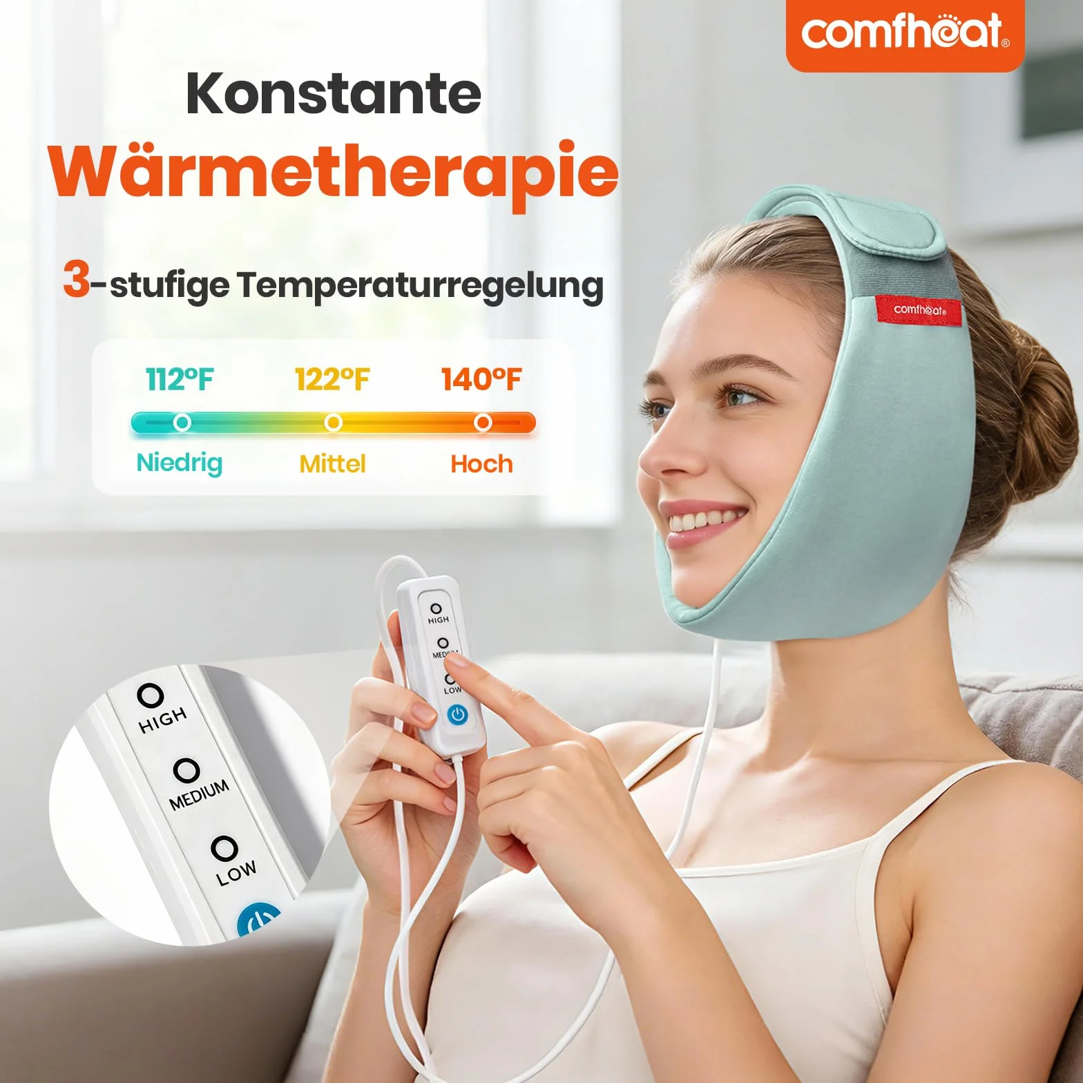 Máscara de calefacción facial USB para TMJ, 3 ajustes de calor ajustables