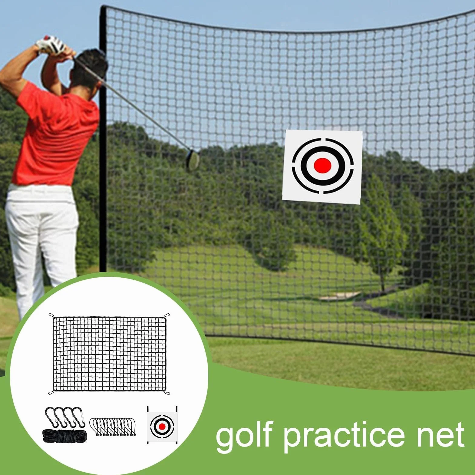 Red de práctica de Golf 2x2m con Tela de Objetivo Portátil para Exteriores e Interiores