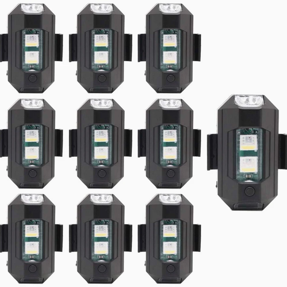 10 Piezas De Luces De Bicicleta Eléctrica Luces Traseras De Bicicleta De Montaña Luces De Advertencia Intermitentes Luces De Motocicleta De Siete Colores Luces De Avión Modificadas