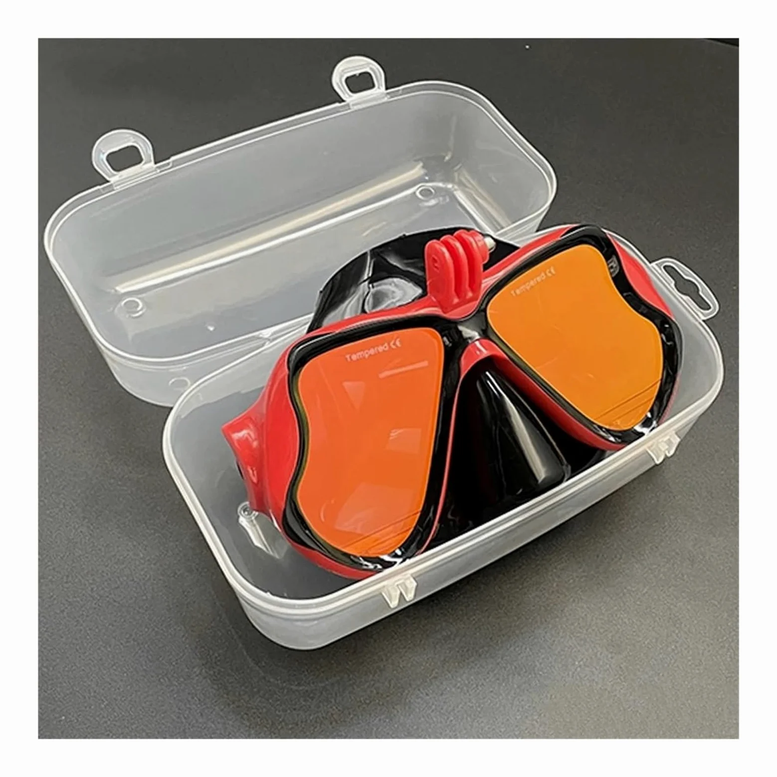 Kit de de Buceo Cómoda máscara de natación de Silicona con Espejo y Soporte para cámara para Gafas de Buceo GoPro para Adultos Buceo(Red 1)