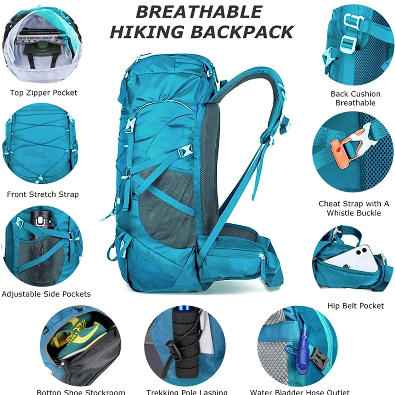 Mochila Trekking Mochila de senderismo 50 l con funda impermeable, multifuncional, for montañismo, viajes, trekking y acampada
