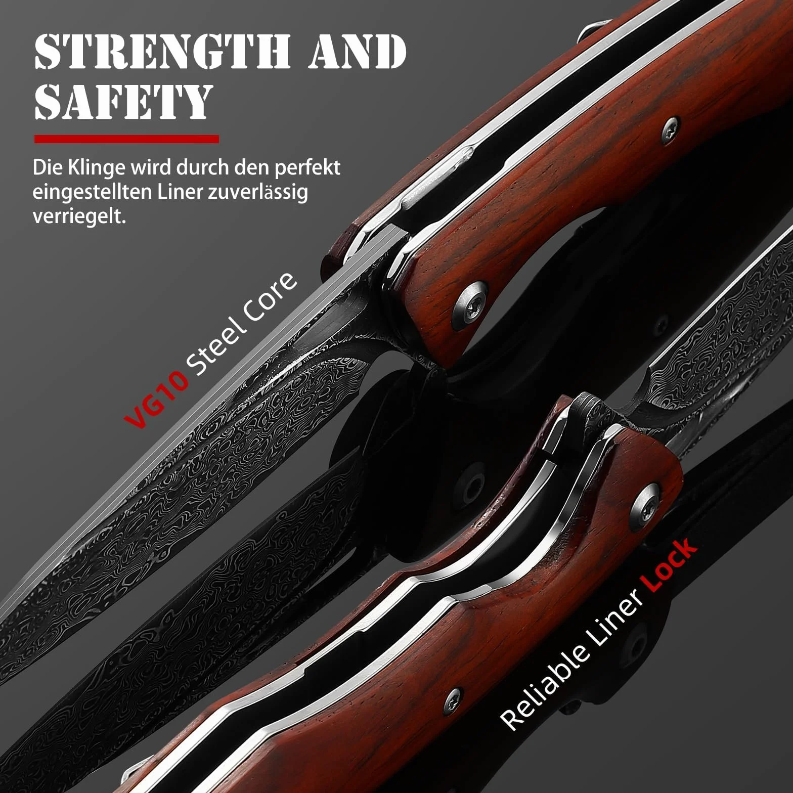 DRACHENADER La navaja de bolsillo plegable de Damasco clip, núcleo de acero VG10 y mango de madera es versátil, fácil de usar y la compañera perfecta para acampar al aire libre.