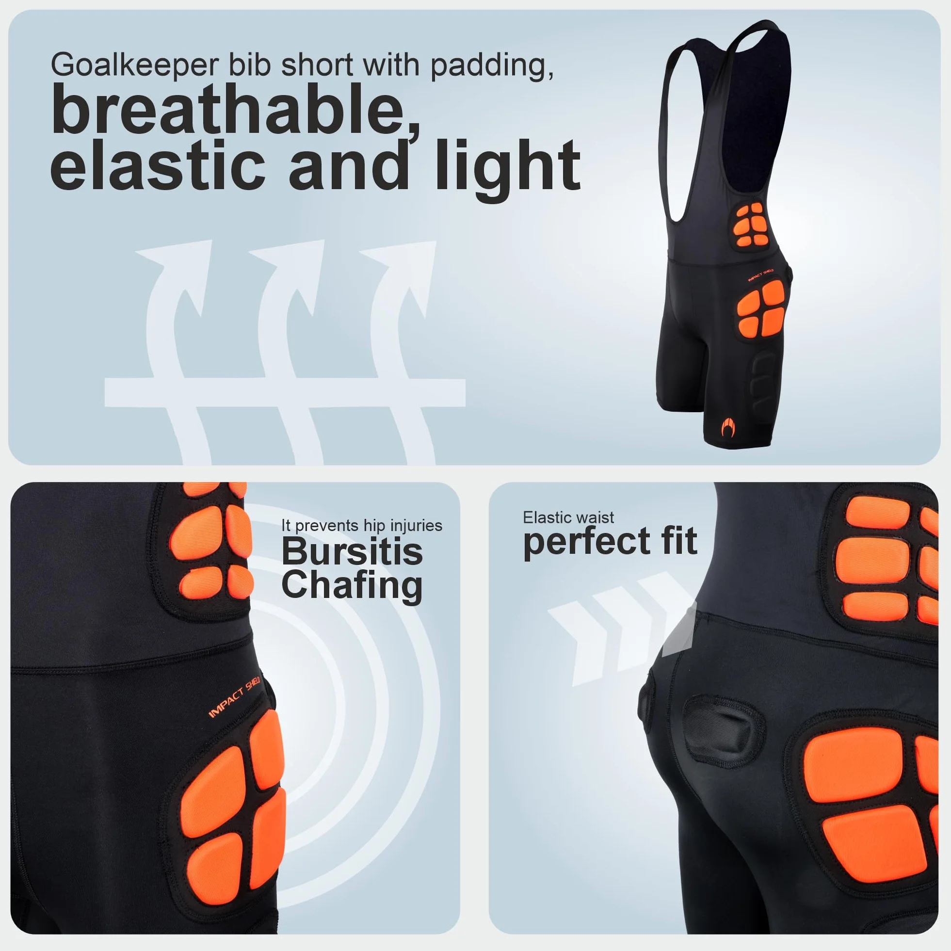HO Soccer Pantalones Cortos de Portero con Tirantes GK Bib Impact Shield, Unisex Adultos.