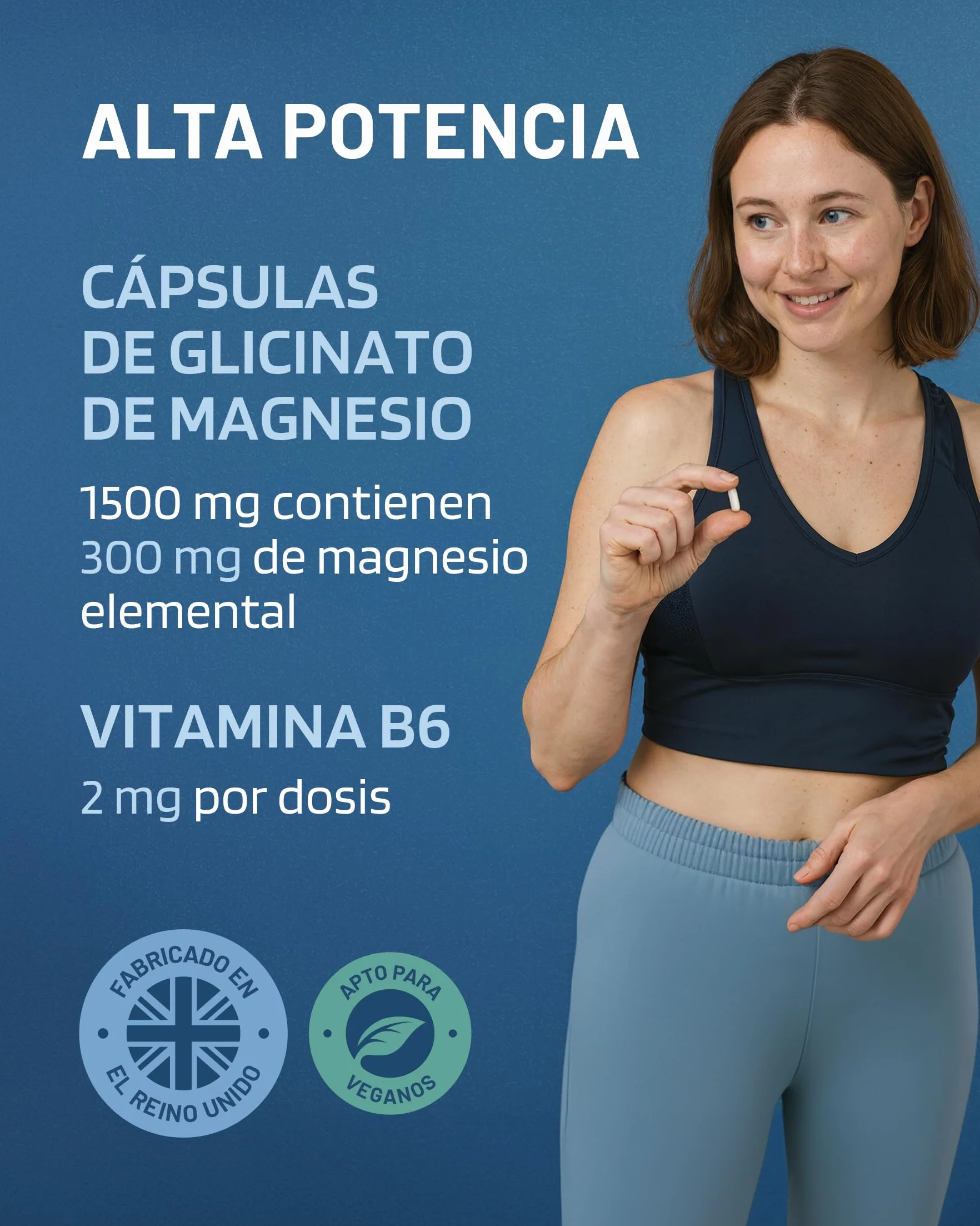 Bisglicinato de Magnesio 1500 mg 300 mg Magnesio Puro con Vitamina B6 Glicinato Quelado 120 Cápsulas Veganas PharmaZen
