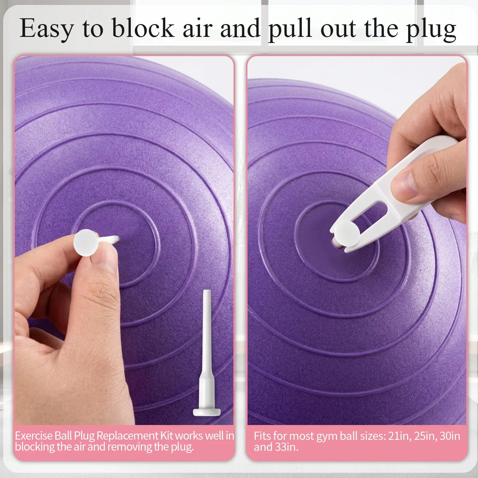 Tapones de bola de yoga, 20 tapones de aire con 2 herramientas de extracción, kit de repuesto de tapón de bola de ejercicio, bola de ejercicio, tapón de aire para pelotas de pilates, pelotas