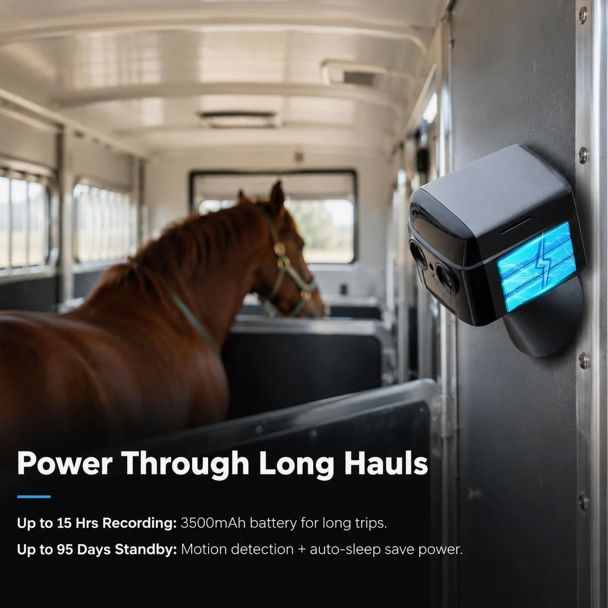 NomadEye Cámara Inalámbrica para Remolque de Caballos – Vídeo 4K en Directo al Móvil, Visión Nocturna, Audio Bidireccional, Batería de 15H, Soporte Magnético – Sin WiFi del Remolque