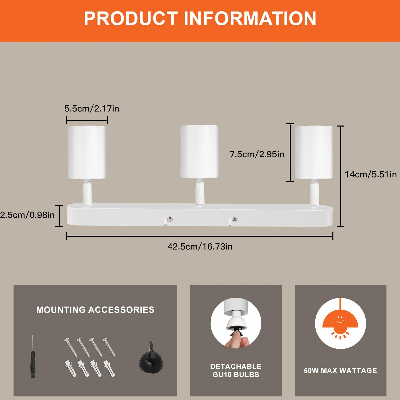 Ketom GU10 Lámpara de Techo 3 Focos Ajustables Giratorios Blanco Orientable Moderna Cocina Salón Dormitorio Sin Bombilla