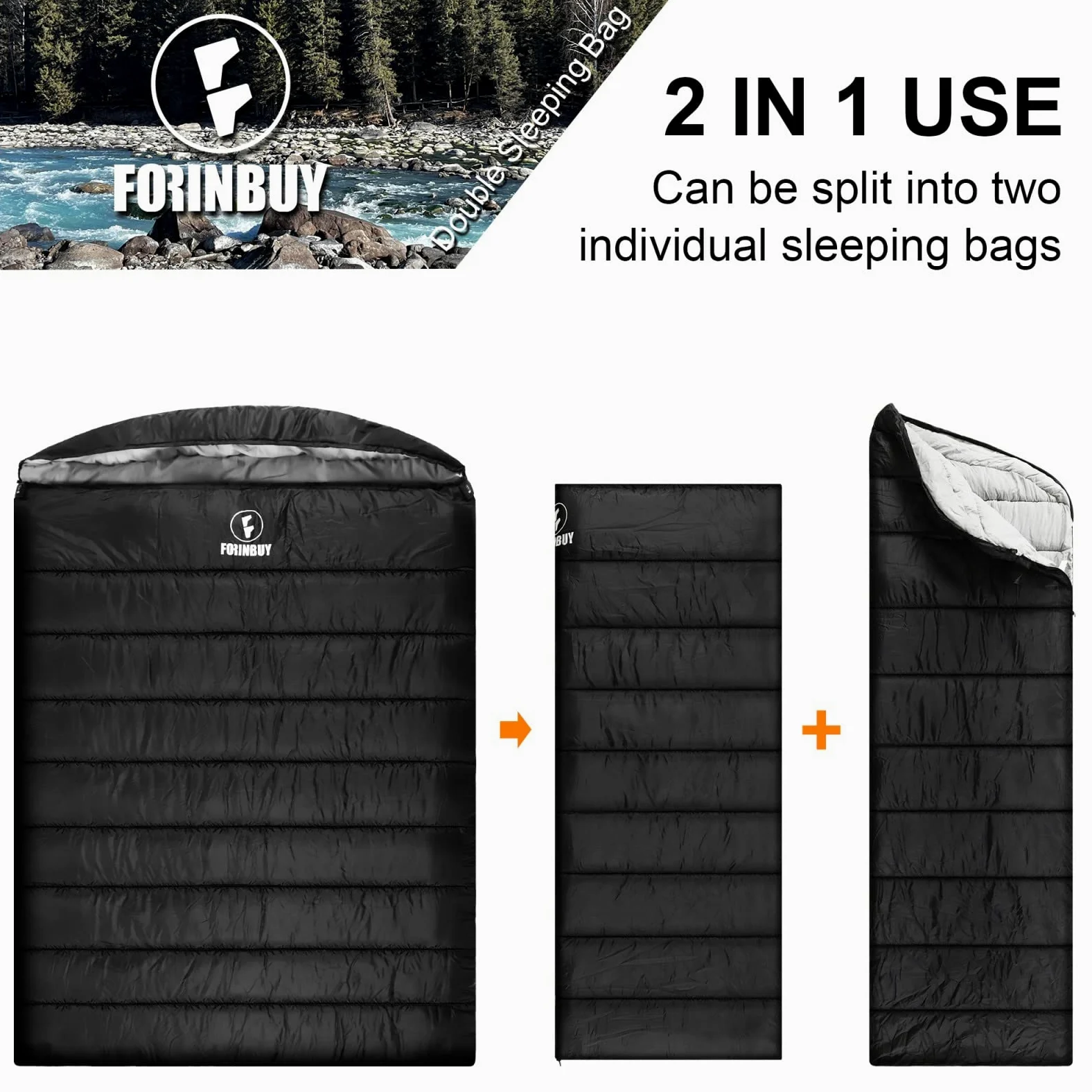 Saco de dormir doble de invierno para parejas de adultos, saco de dormir para 2 personas, saco de dormir para clima frío, doble ancho y cálido para camping, mochileros o senderismo