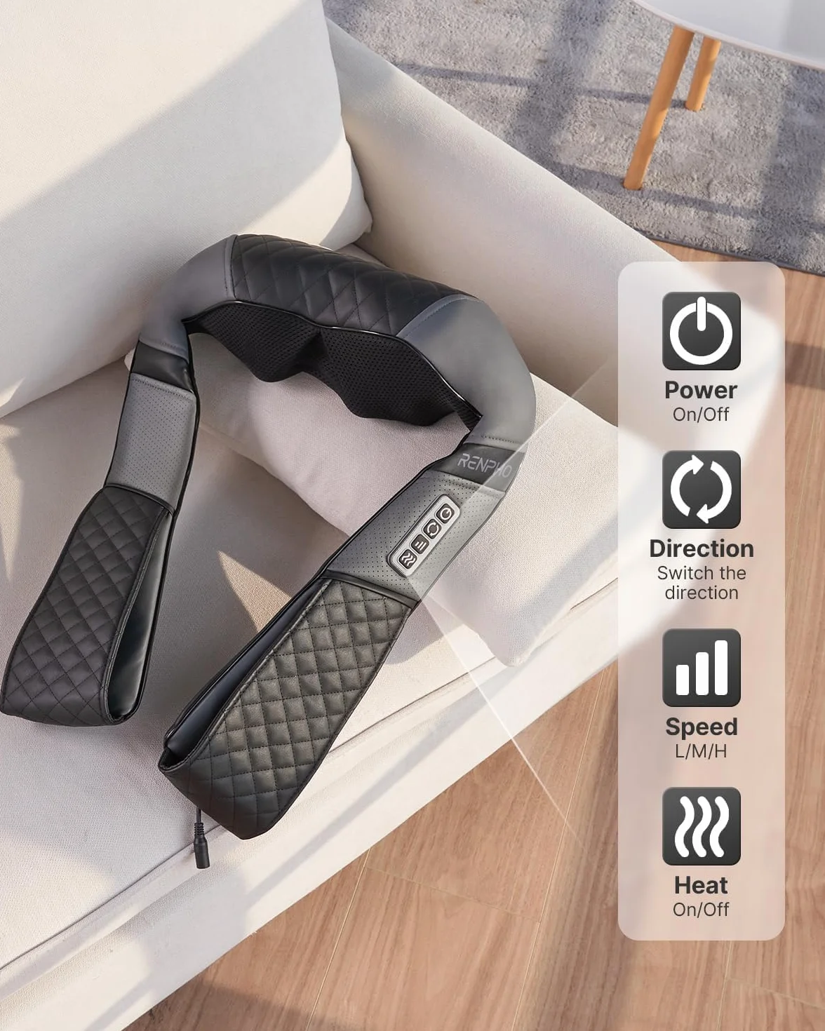 RENPHO Masajeador de Cuello y Hombros con Calor, Shiatsu 3D Rotación, Masaje Eléctrico de Tejido Profundo