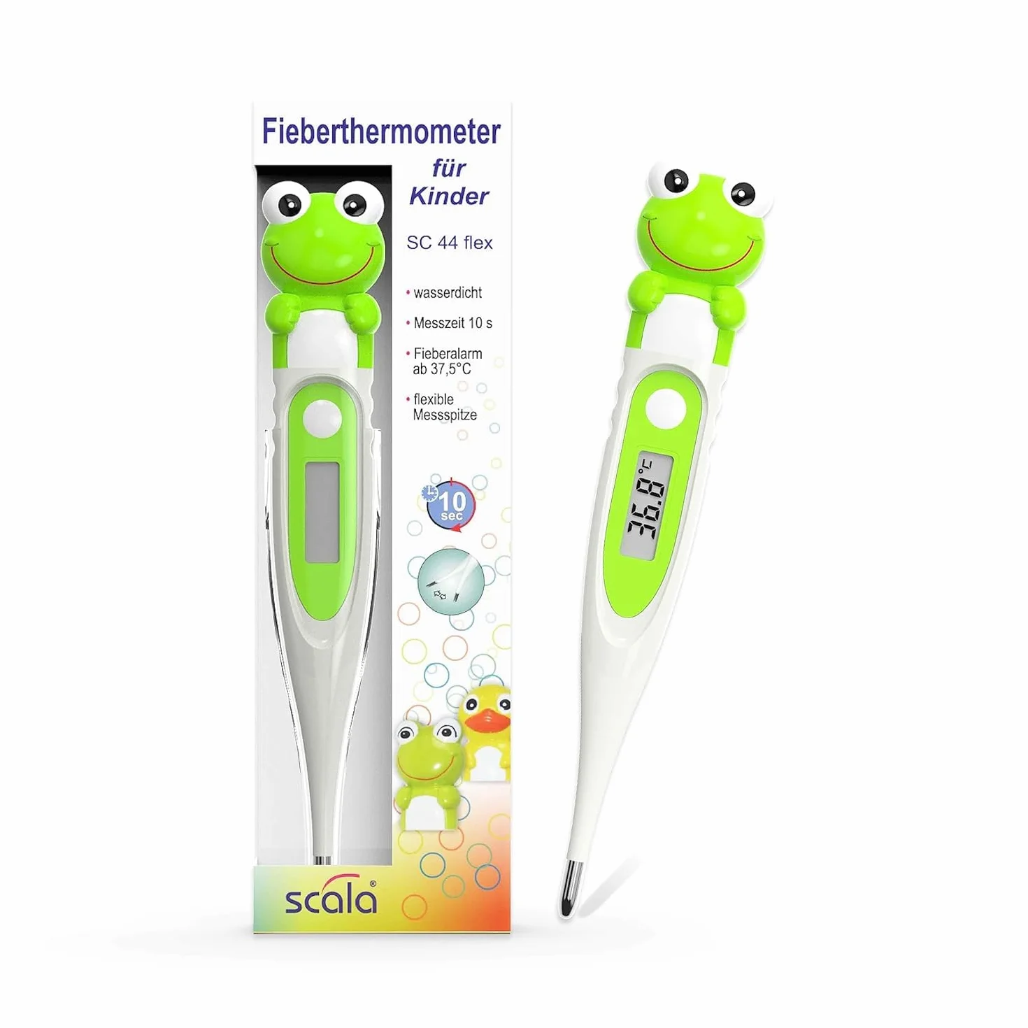 Termómetro Digital Scala SC 44 Rana Flex Speed 10 seg. Medición Oral Rectal Axilar Fiebre Corporal Niños Adultos, Verde