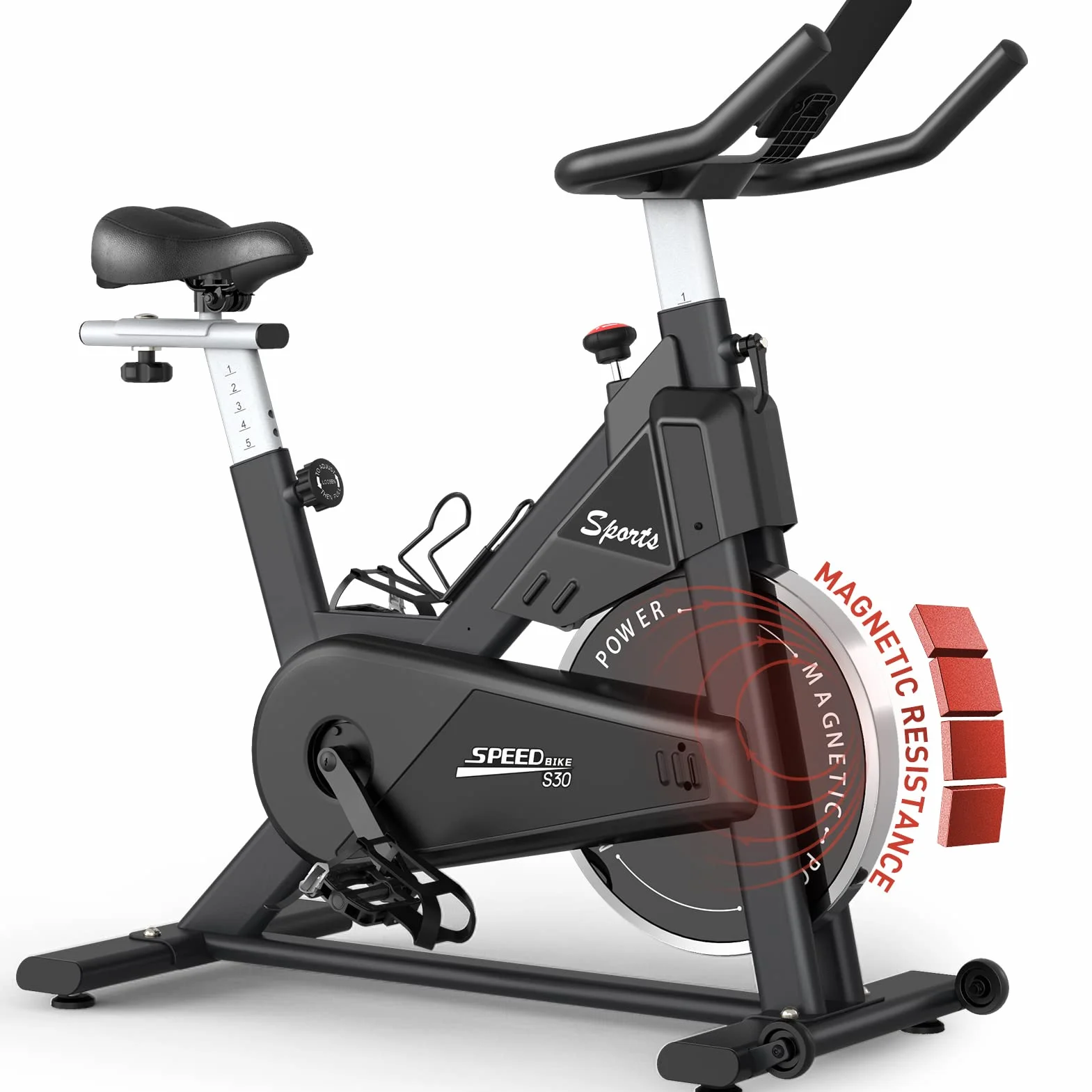 PASYOU Bicicleta Estática Magnética para Bici en Casa con Correa de Transmisión con Pantalla de RPM y Soporte para IPAD - Capacidad de Peso de 150 KG Negro
