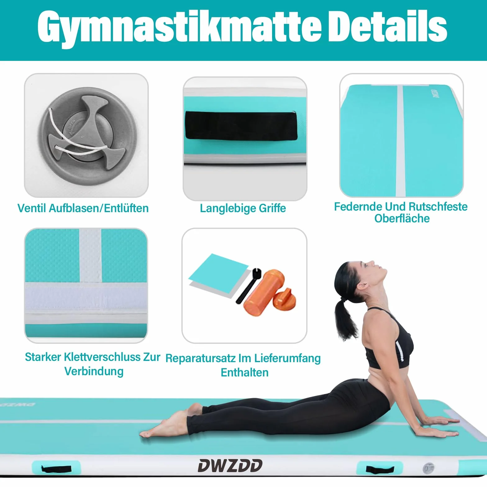 Esterilla de gimnasia inflable para niños, colchoneta de aire matte de 3-6 m