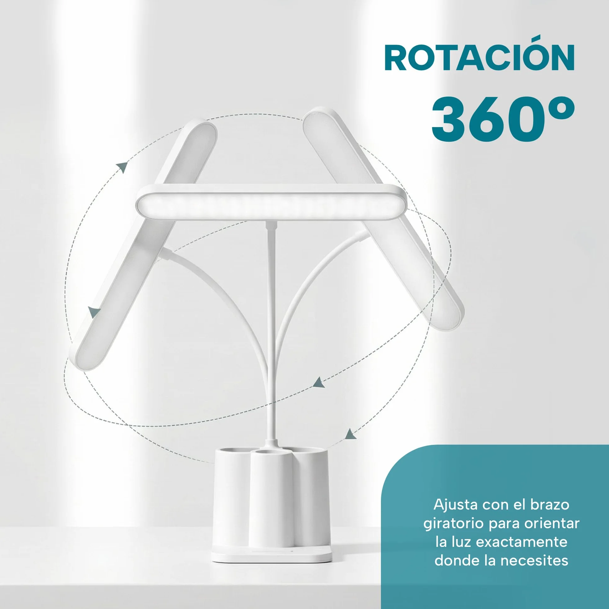 Flexo LED de Escritorio Antifatiga Ocular, Lámpara con 3 Modos de Luz y 8 Niveles de Brillo, Plegable Cuello de Cisne 360°