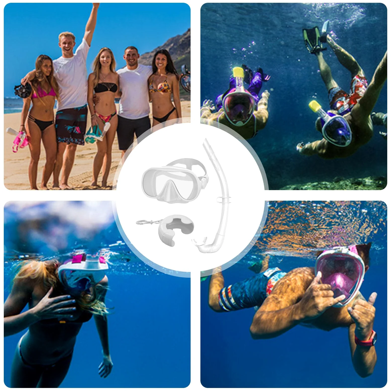 Conjunto de Tuba para Adultos Máscara Gran Angular Antiniebla | Con caja de almacenamiento y correa ajustable, plegable para el aprendizaje de natación, viajes isleños, deportes