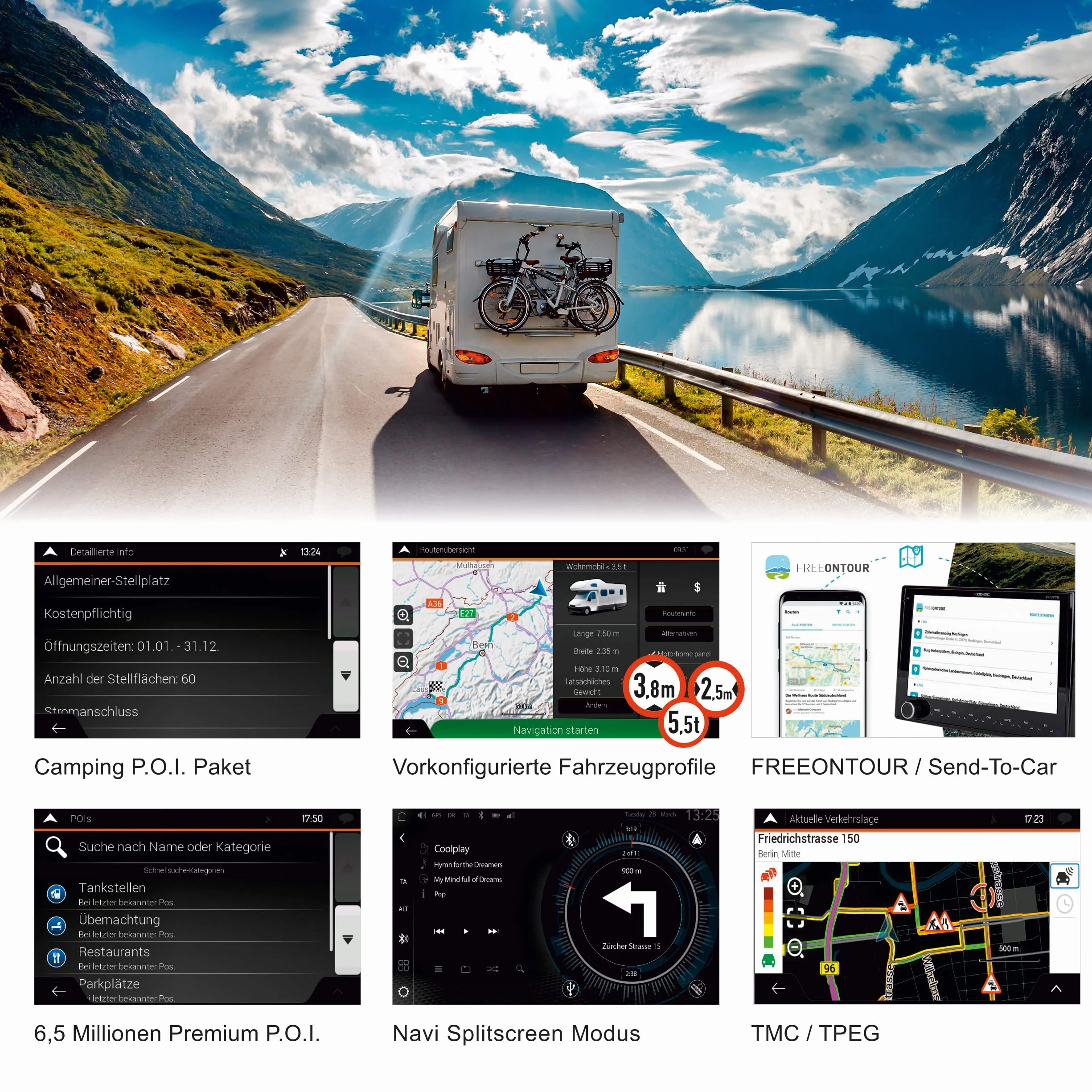 ZENEC Z-EMAP76MH-TT3 – Tarjeta Micro SDHC con Navegación Autocaravana para ZENEC Infotainer Z-E3776, Z-N975 y Z-N976, Mapas 3D para Europa, Camping P.O.I. para autocaravanas, TMC