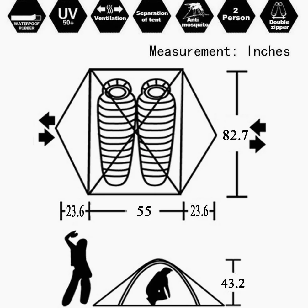 Tienda de Senderismo Ligera a Prueba de Viento para 3-4 Estaciones 2 3 Personas Tienda Familiar 2 Puertas Doble Capa con Varillas de Aluminio para Camping, Familia, Playa, Caza, Senderismo, Viaje