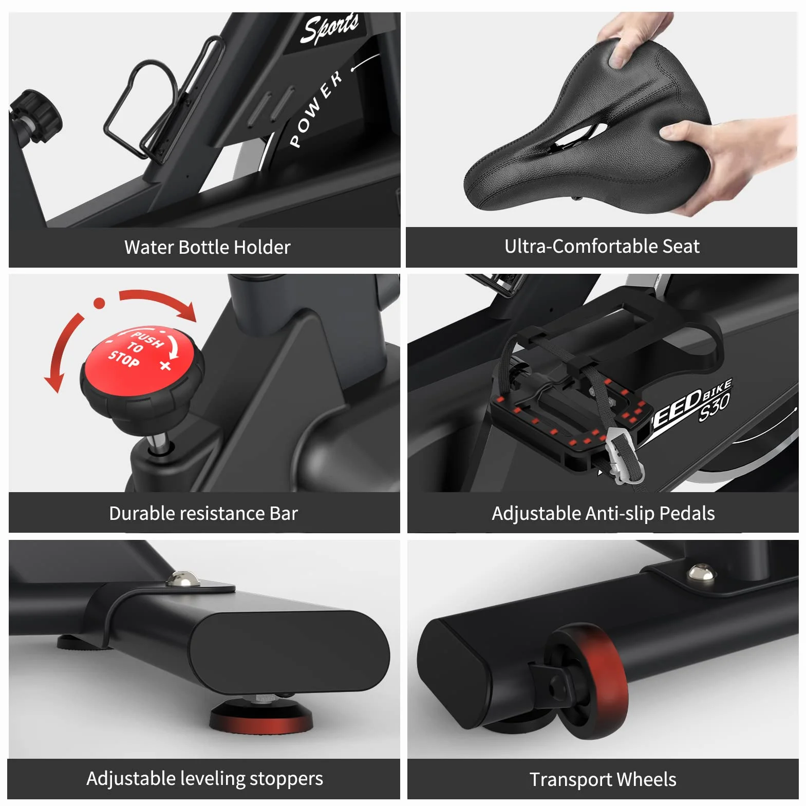 PASYOU Bicicleta Estática Magnética para Bici en Casa con Correa de Transmisión con Pantalla de RPM y Soporte para IPAD - Capacidad de Peso de 150 KG Negro
