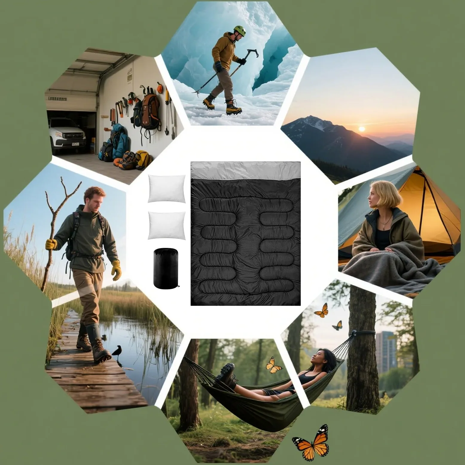 Saco De Dormir Doble para Adultos,Saco de Dormir para Camping - Equipo Ligero de Descanso para Montañismo Aire Libre y Jóvenes