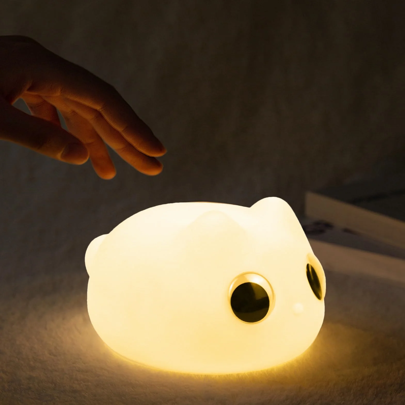 Lámpara nocturna de gato de silicona recargable para niños, decoración de habitación infantil