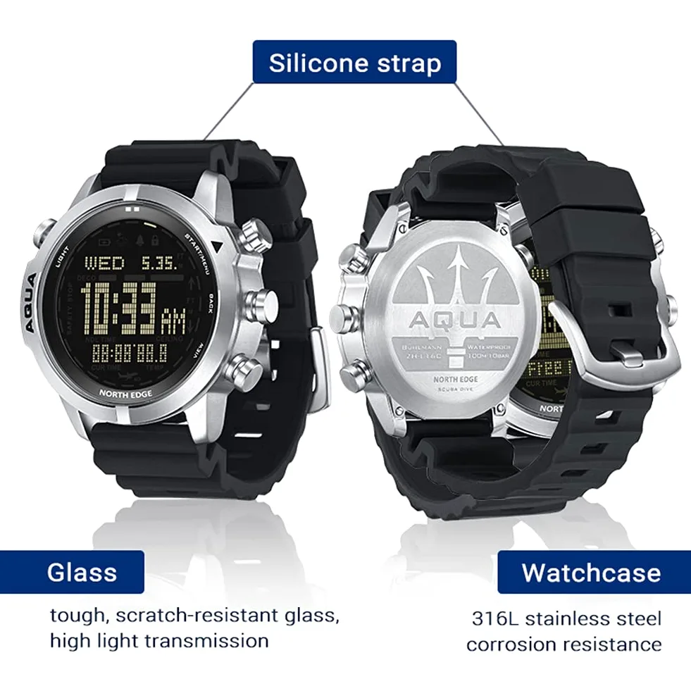 Dive Computer Watch 100M Impermeable Profesional Scuba Diving Watch Electronic Digital Sport Reloj de Pulsera Deep Diver Relojes Brújula Cronómetro Barómetro Termómetro Altímetro (Negro)