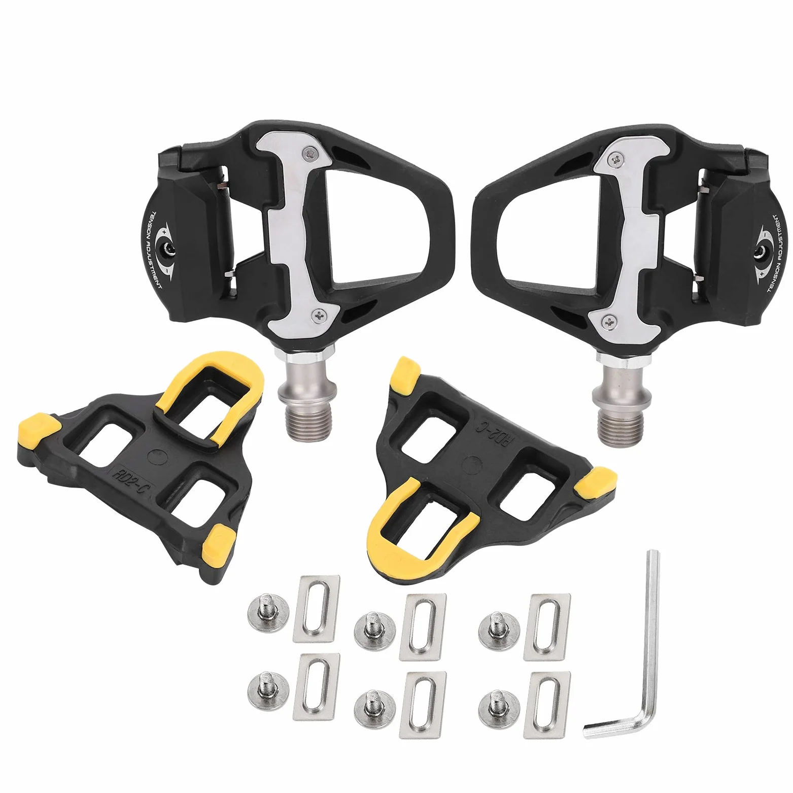 Yosoo Health Gear Pedales Autoblocantes SL para Bicicleta de Carretera, Plataforma de Fibra de Nailon Ultraligera Antideslizante, con Tacos de Repuesto