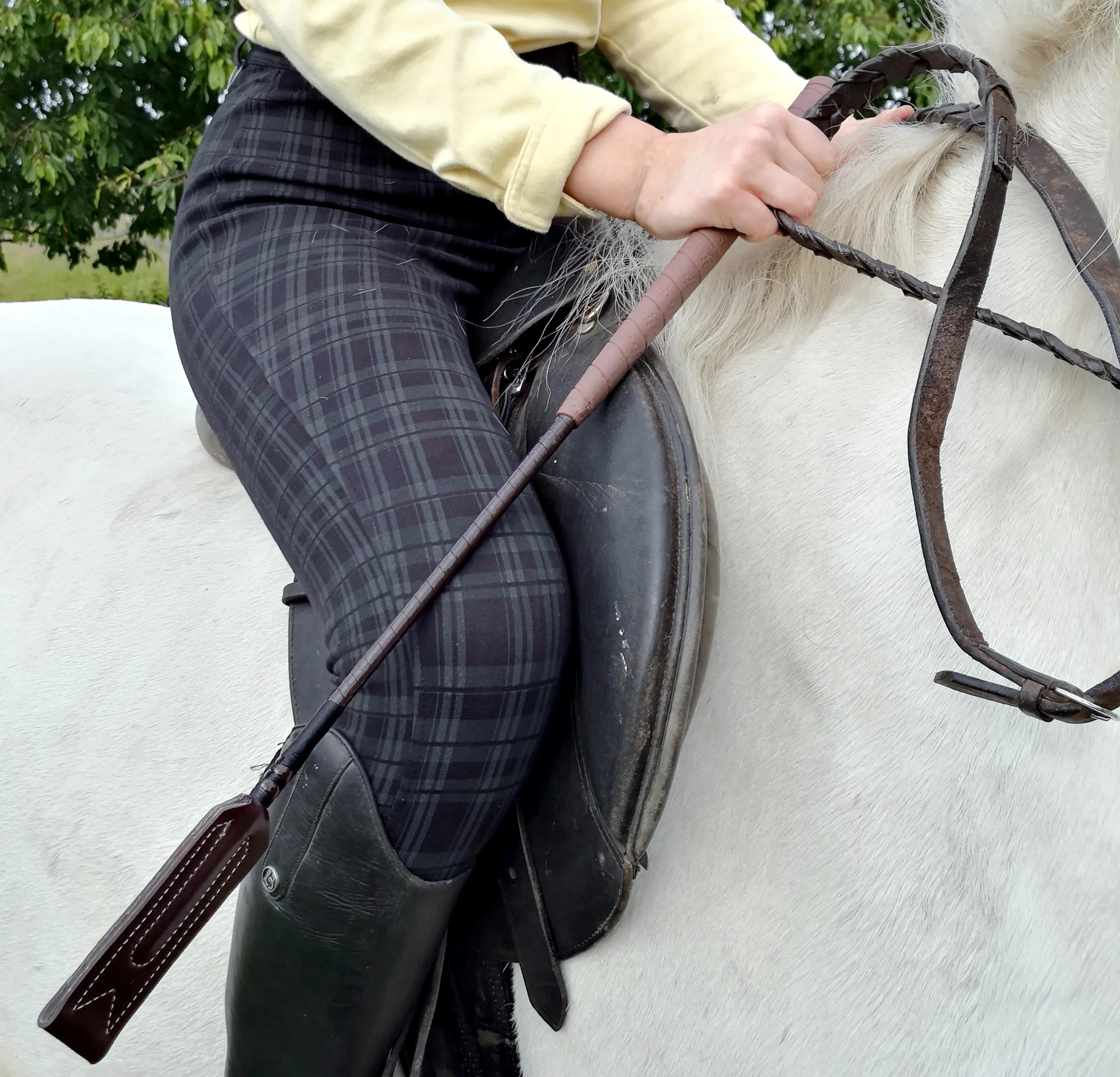 Cultivo de cuero para montar a caballo, bate de salto, bate ecuestre (marrón)