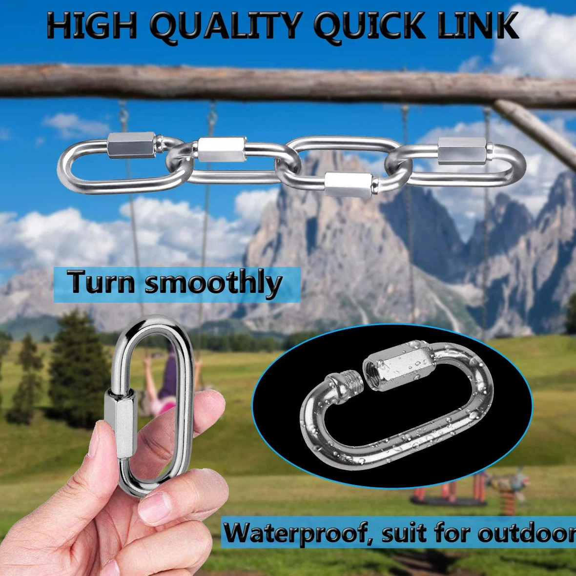 Quick Link - Mosquetón de Acero Inoxidable 304 de Seguridad en Forma de D para Senderismo (M3.5, 18)