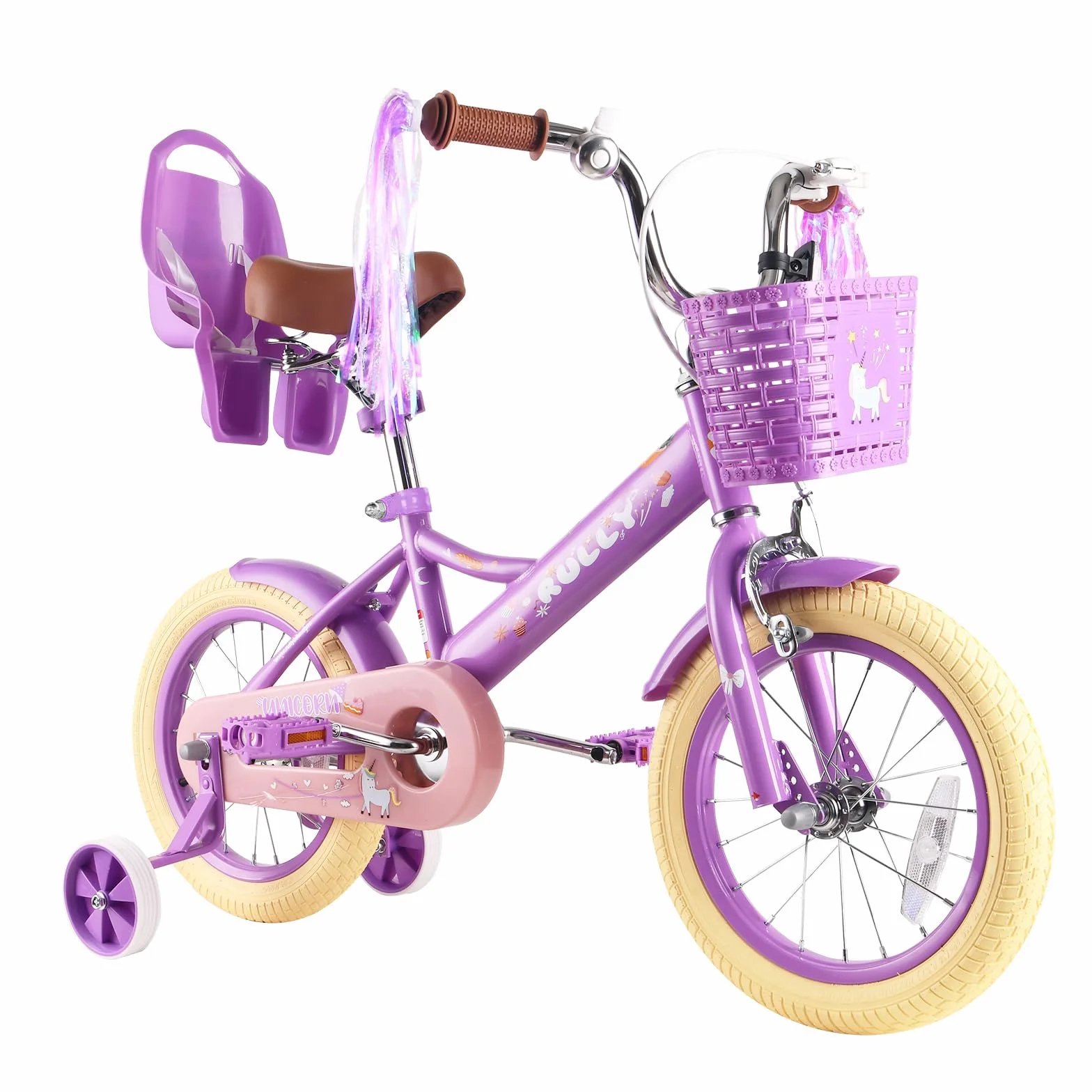 RULLY Bicicleta Infantil 12, 14, 16 Pulgadas para Niñas 2-7 Años Rosa con Ruedas de Apoyo y Freno de Mano