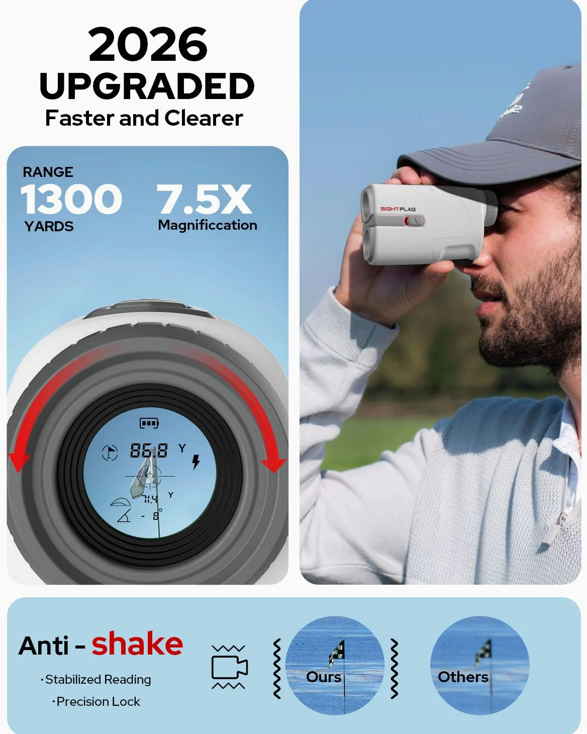 Telémetro de golf con pendiente, 1300 yardas láser para caza, aumento de 7.5X, mástil de bandera, bloqueo de vibración, buscadores de rango recargables con imán, accesorios de golf, regalo para