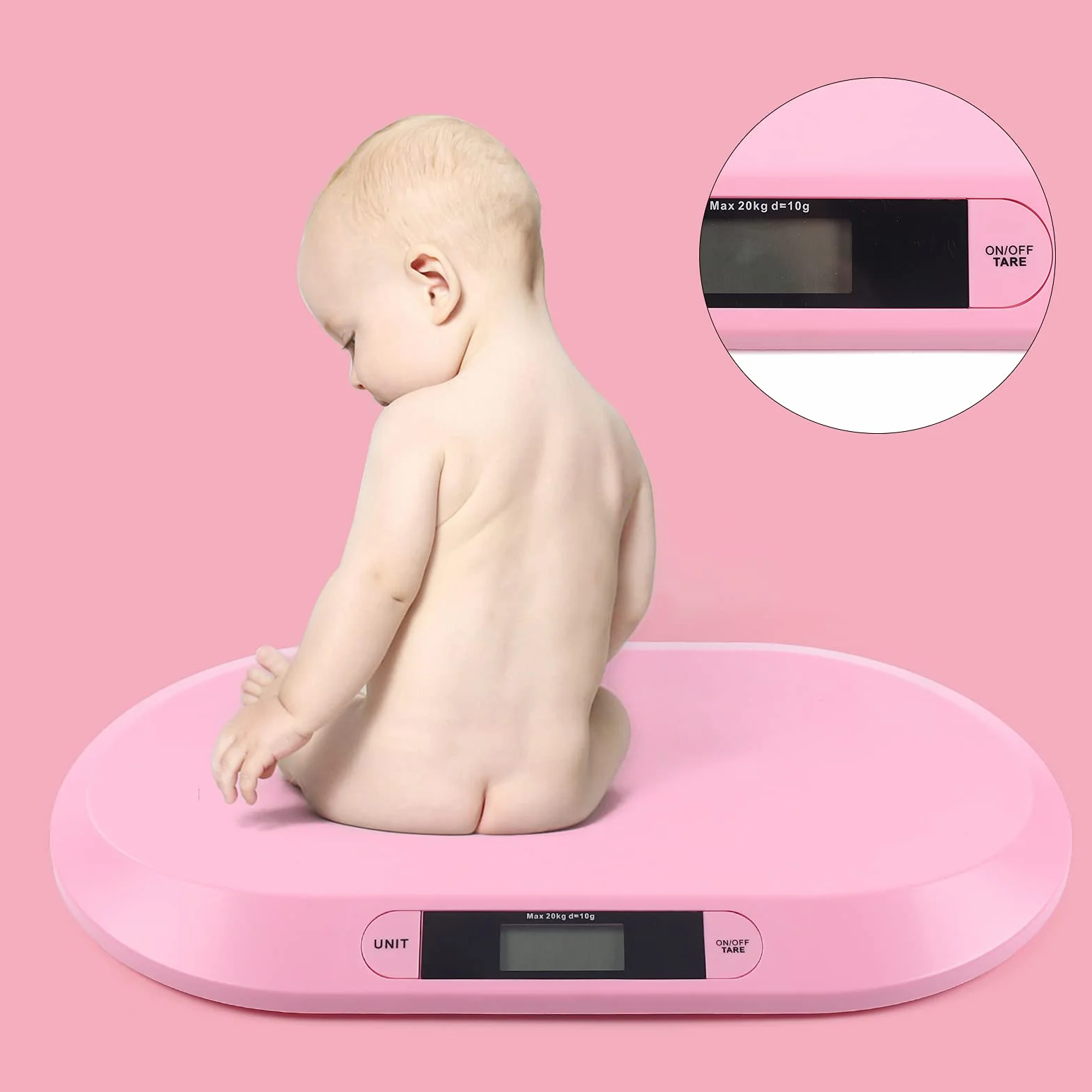 Báscula digital para bebé 20 kg pantalla LCD rosa pesa animales multiusos
