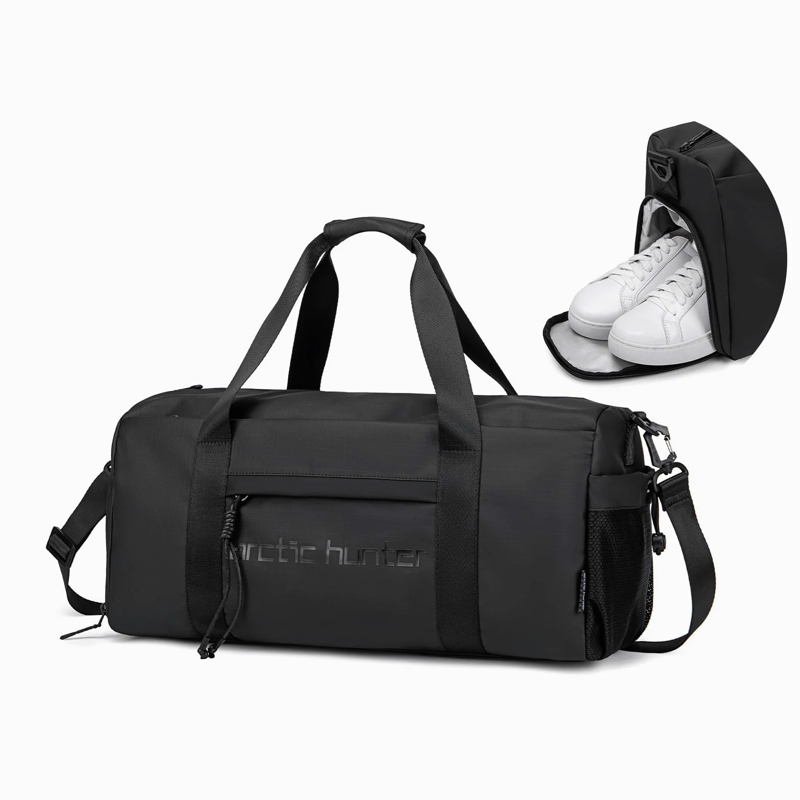ARCTIC Hunter - Bolsa de deporte pequeña para hombres y mujeres, con compartimento para zapatos, ideal para deportes, viajes y viajes nocturnos, color negro, Negro -, 19.1*6.3*12.6 inch, Deporte