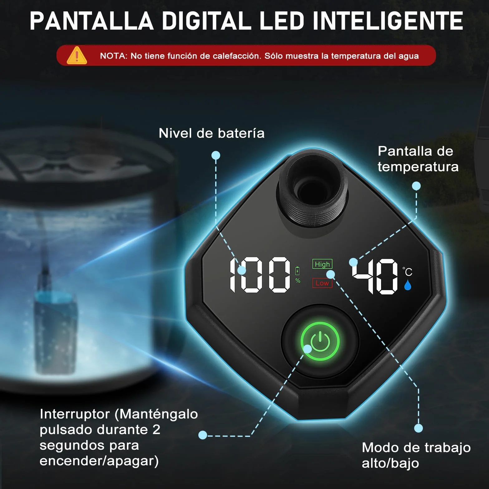 Ducha Portátil Camping 6000mAh Recargable con Cubo Plegable 20L, Eléctrica para Acampar