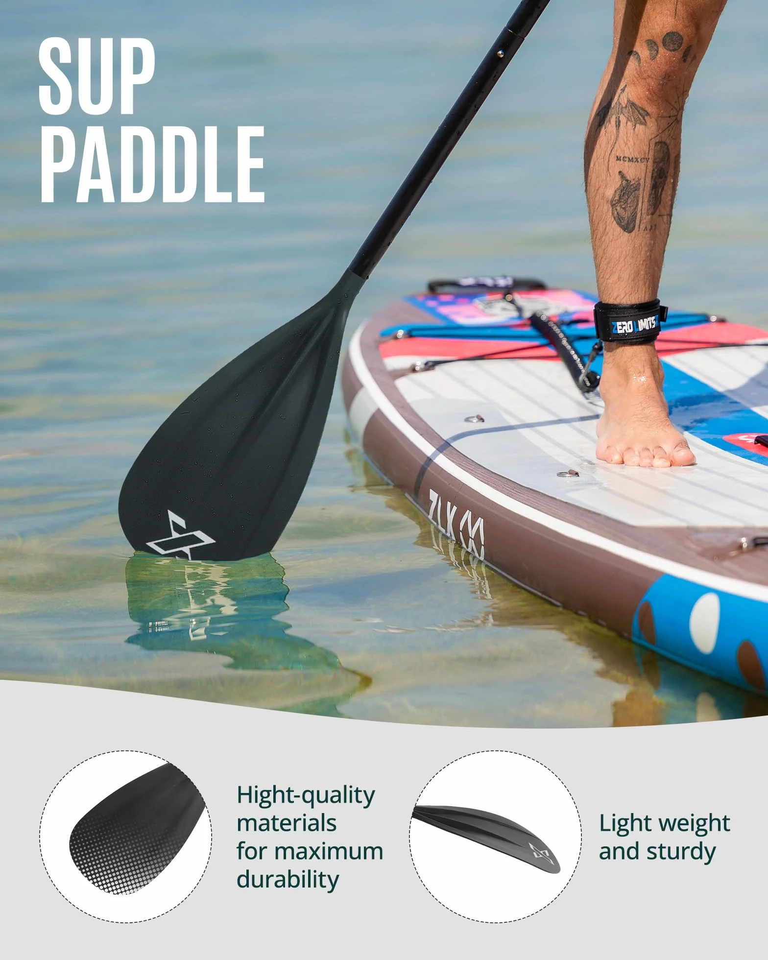 ZLX Remo Paddle Surf，Pala Surf Carbono de Aluminio Ajustable de 3 Piezas Hoja de Fibra de Vidrio Surfear, Flotar y Disfrutar de los Deportes acuáticos