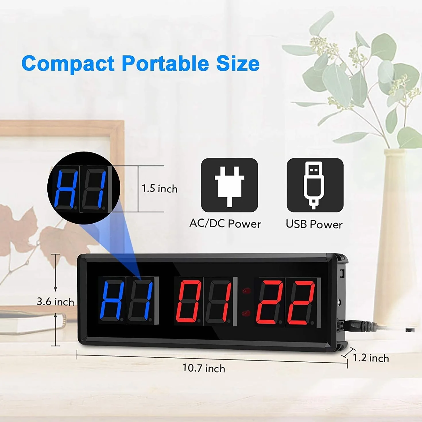 Temporizador de Gimnasio, Temporizador de Intervalo LED, Reloj de Pared con Cuenta Regresiva Digital, Reloj de 1,5 Pulgadas hacia Abajo/Arriba, CronóMetro para el Hogar