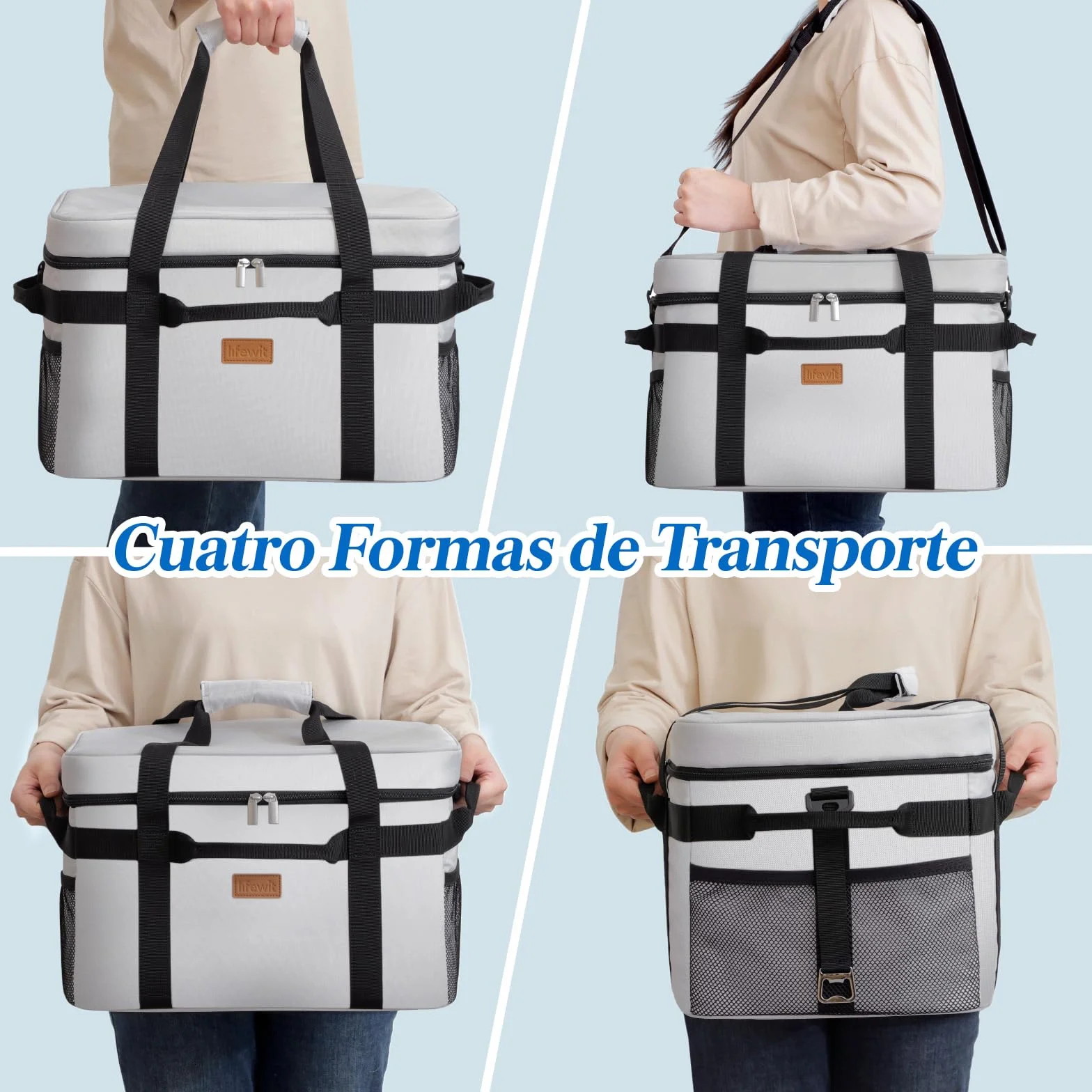Lifewit Nevera Portatil, Bolsa Termica Grande, Cooler Bag Plegable con múltiples asas, Bolsa Nevera Porta Alimentos para Hombre Mujer, Porta Alimentos para Picnic, Camping, Barbacoa, Gris Seda, 30L