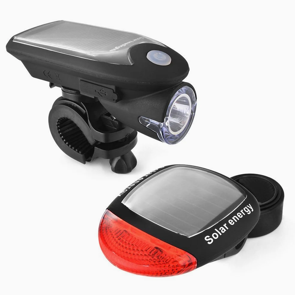 Luces De Bicicleta con Energía Solar Faros Delanteros De Bicicleta De Montaña Luces Traseras Dos En Un Conjunto USB Recargable Accesorios De Linterna