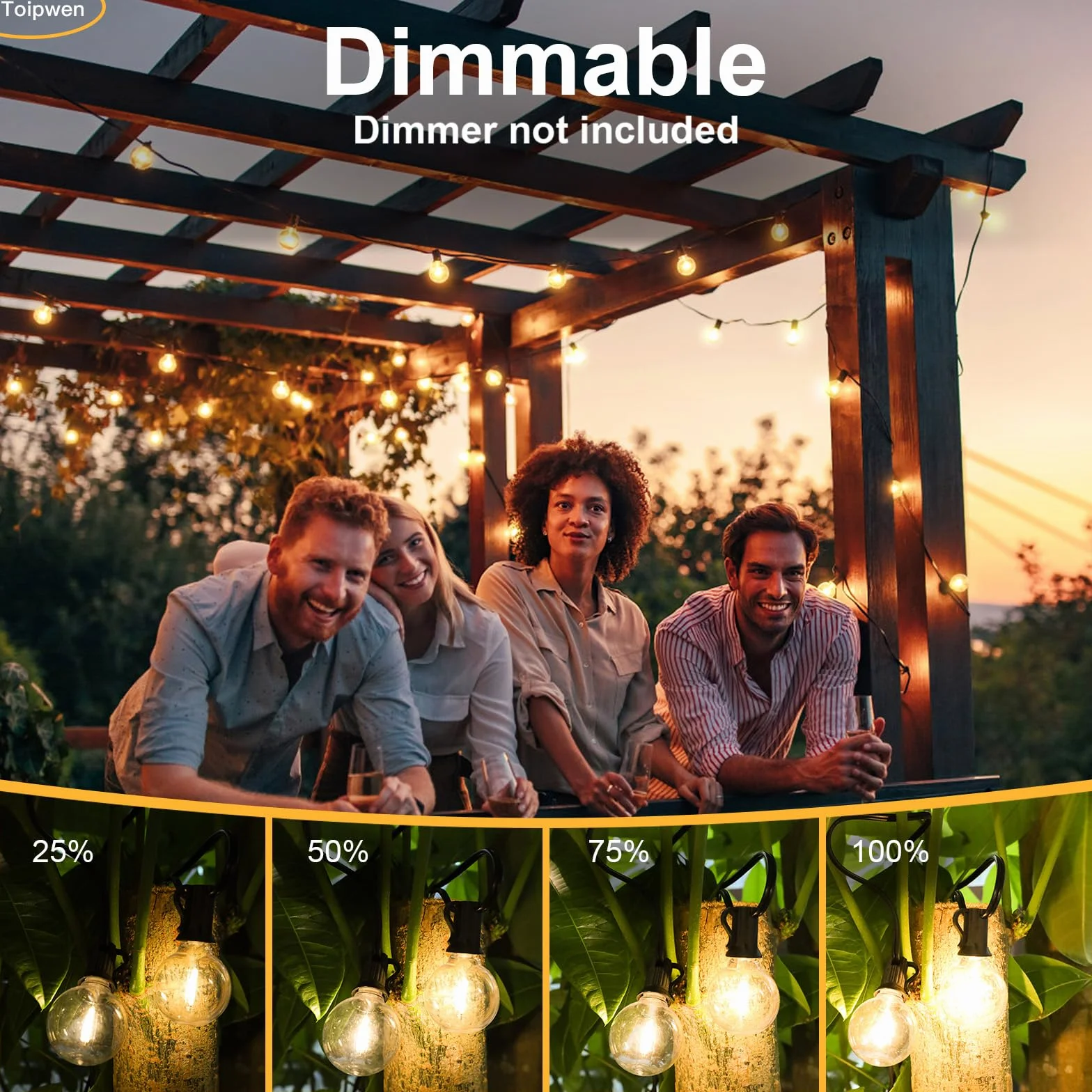 Guirnalda Luces Exterior 15M IP45 Impermeable Conectable 25+1 Bombillas Plástico Inastillable 2500K Blanco Cálido
