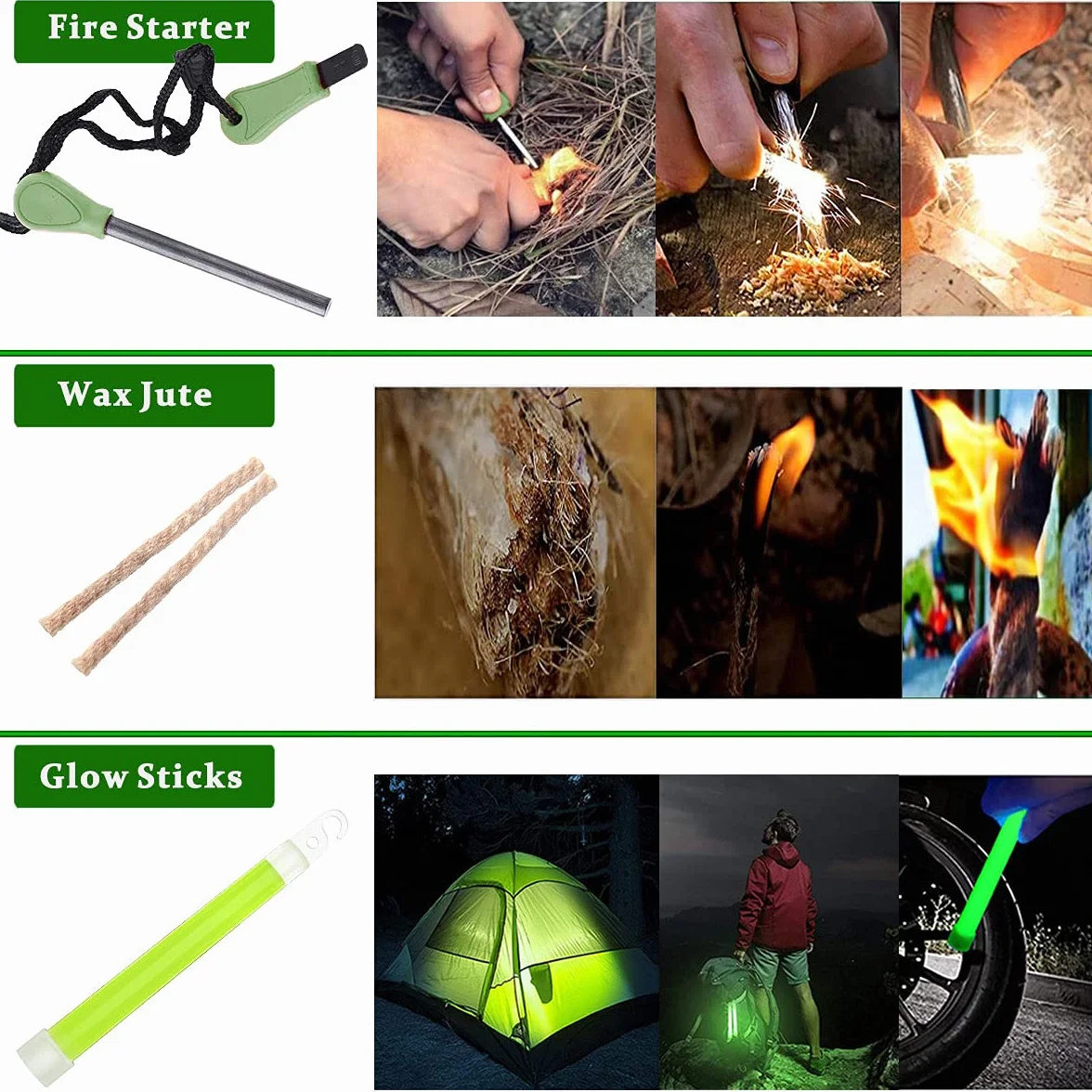 Kit de Supervivencia 15 en 1 Multifuncional Bolsa de Emergencia para Viajar Caminar Acampar