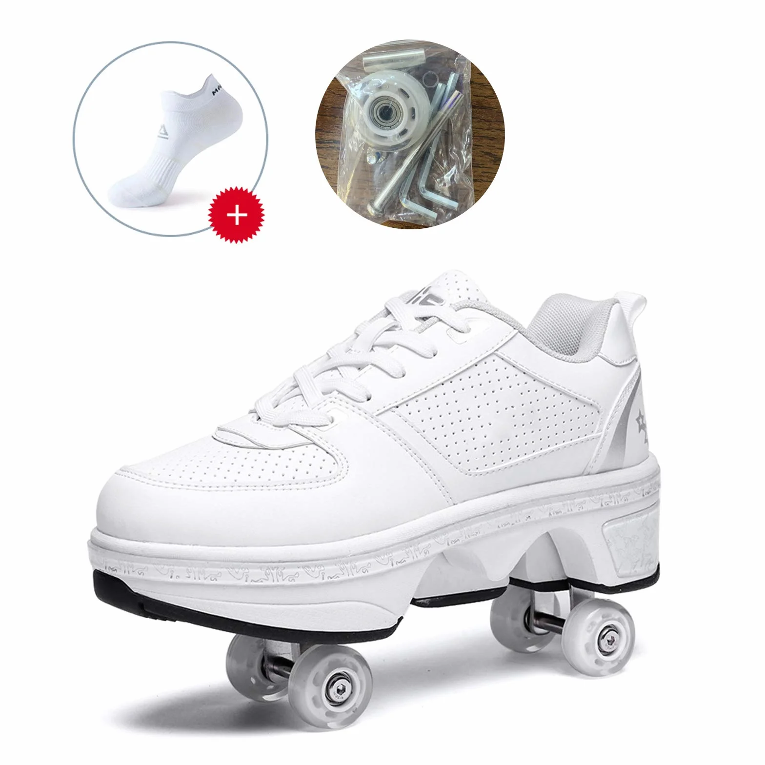 Zapatos con Ruedas para Hombres/Mujeres, Patines Deformados, Zapatillas Casuales, Zapatos De Rodillo para Adultos/Niños,Silver-EU36/UK3