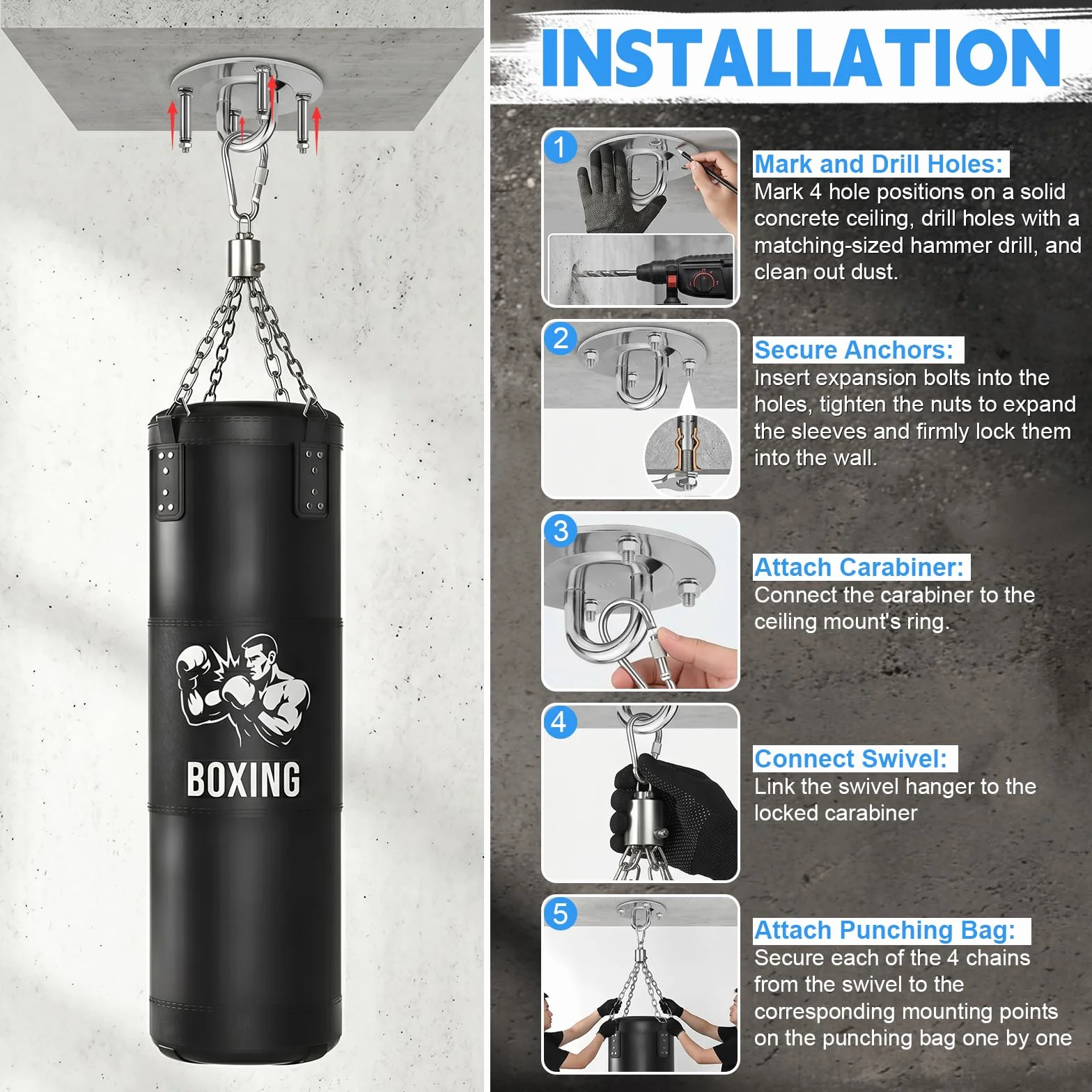 Saco de Boxeo Ninonly 120 cm Colgante con Guantes y Cuerda para Saltar
