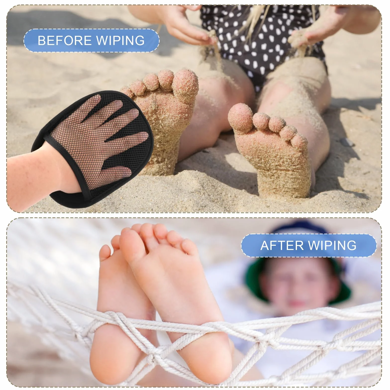 2uds Guantes Arena, Guante para Quitar Arena Transpirable Sand Wipe Off Mitt Limpia la Piel de Los Niños para Voleibol de Playa Actividades Acuáticas Recreación en el Océano