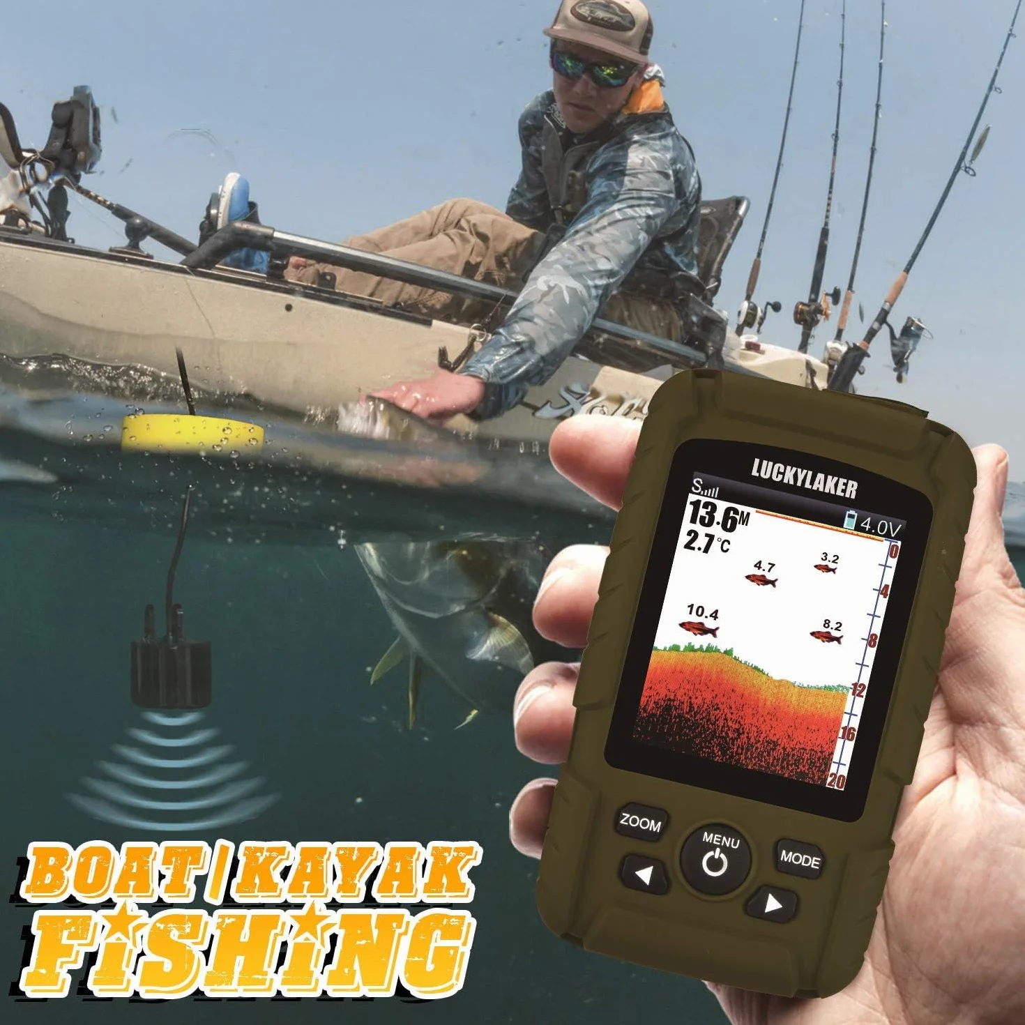 LUCKY Portátil Buscador de Pesca Sonar Impermeable LCD Pantalla Sonda de Pesca Kayak