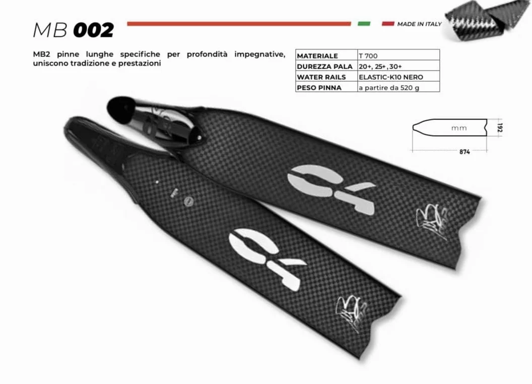 C4 Aletas MB002 - Aletas de carbono Apnea para pesca subacuática con zapatilla C4 250, dureza pala 20-25-30, longitud de la pala 87,5 cm