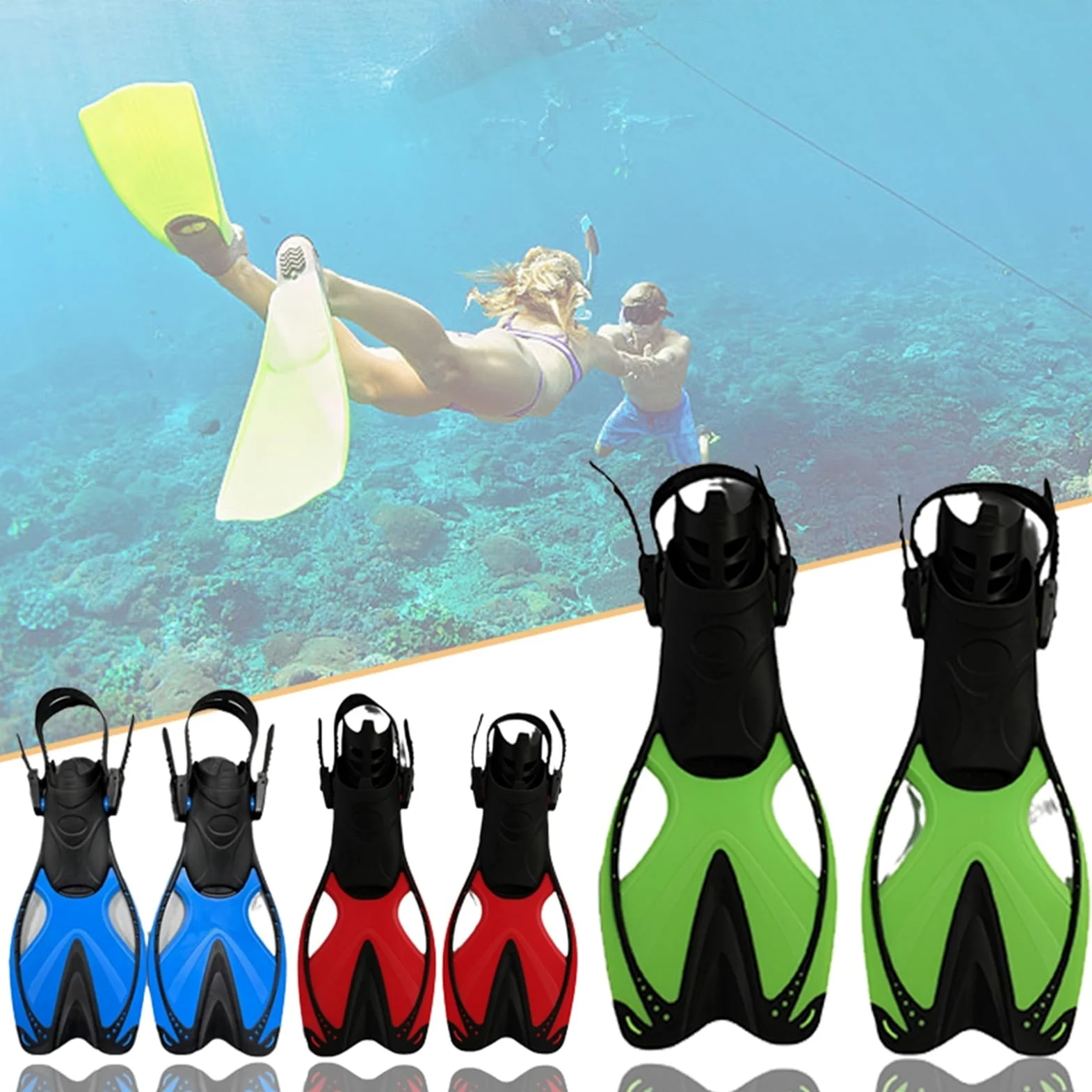 Aletas de Entrenamiento Zapatos de Rana for niños, Aletas Cortas Ajustables Silicona for Asistencia al Buceo, Equipo Entrenamiento liviano for para Entrenamiento Acuático