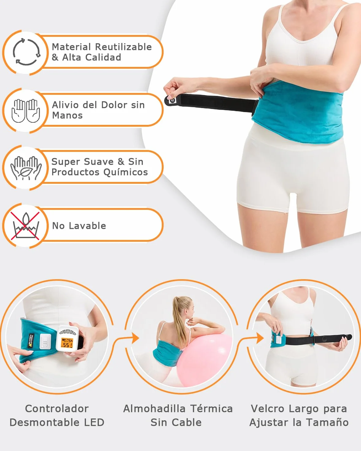 JOBYNA Almohadilla Eléctrica Lumbar, Manta Eléctrica Inalámbrica con Vibración, 5000mAh Masajeador Lumbar, 40-60℃ y 3 Modos de Vibración, Para Aliviar El Dolor la Zona Lumbar, Espalda y Abdominal