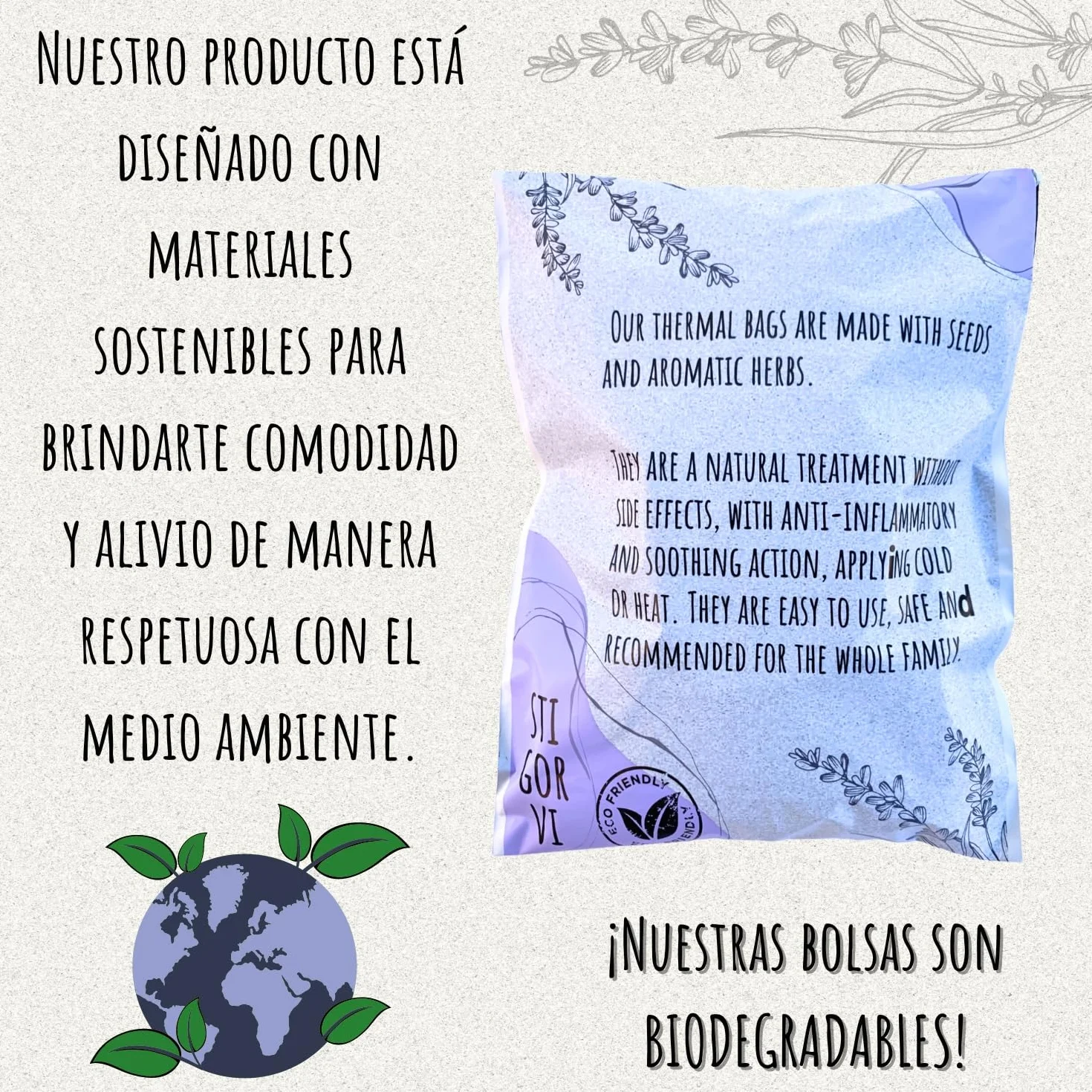 Saco térmico microondas 13cmx31cm funda lavable semillas naturales lavanda